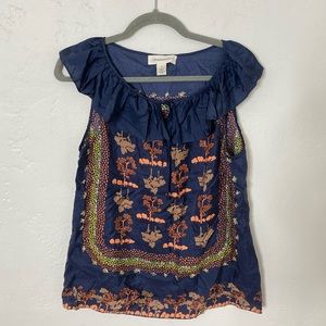 Portrait of a Girl boho embroidered silk top size 8